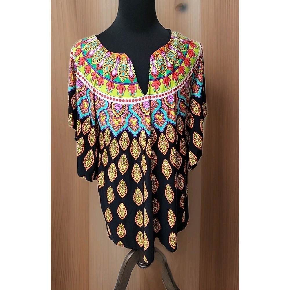 TRINA TURK Moroccan Medallion Black Swimsuit Cover-up Tunic Women Size Large